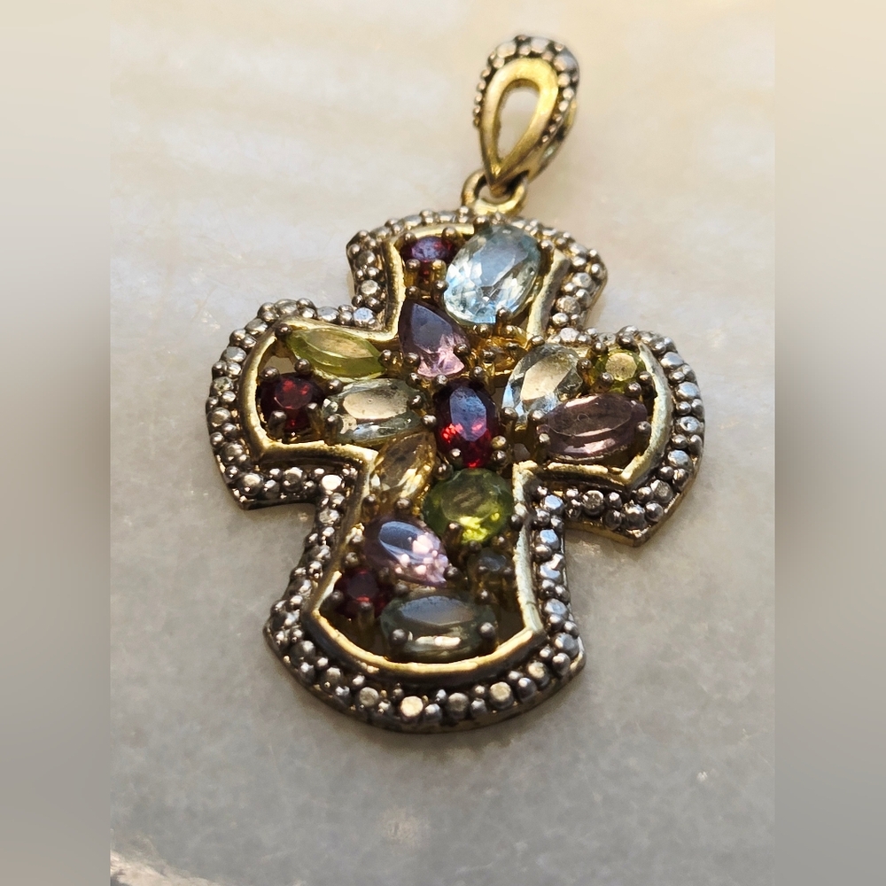 Elegant Multicolor Gemstone Cross Pendant